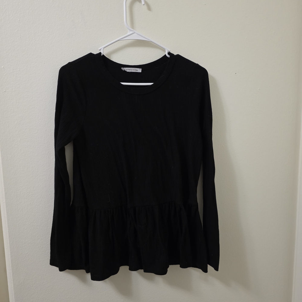 Black Long Sleeve Peplum Top